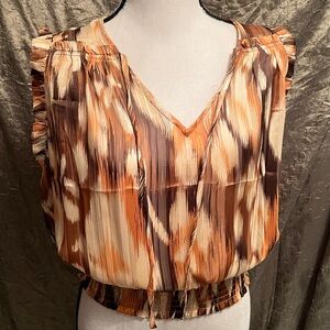 Rachel gorgeous Orange and Brown Patterned Blouse one of a kind
